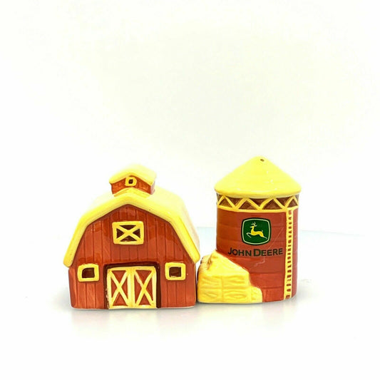 John Deere Farm Barn & Silo Ceramic Salt and Pepper Shakers Set