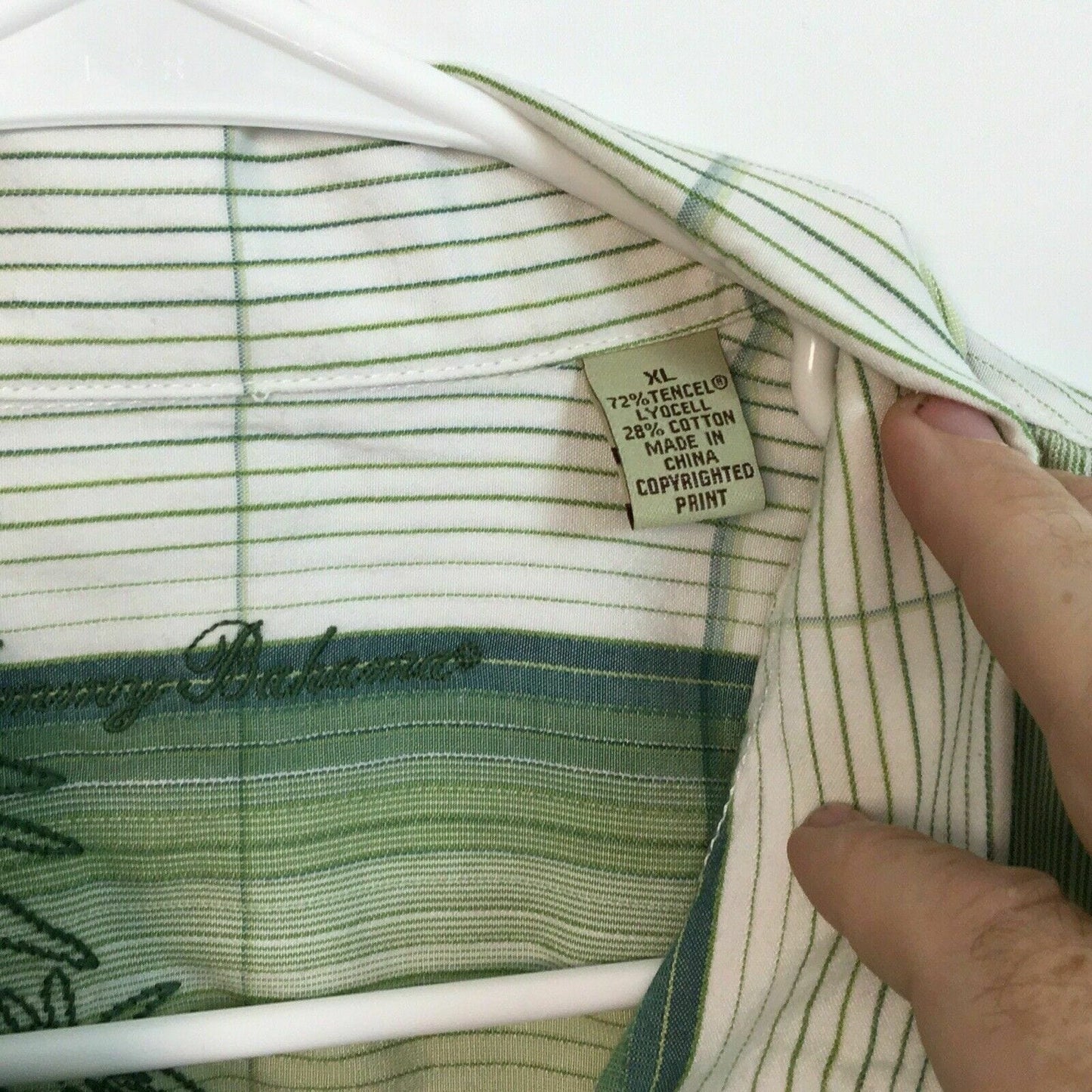 Tommy Bahama Men's Green Stripe Palm Tree Hawaiian Shirt - Size XL - Short Sleeve