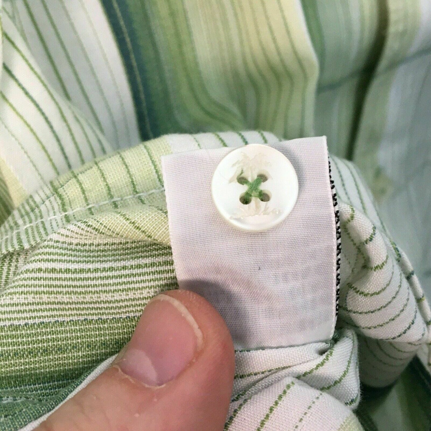 Tommy Bahama Men's Green Stripe Palm Tree Hawaiian Shirt - Size XL - Short Sleeve