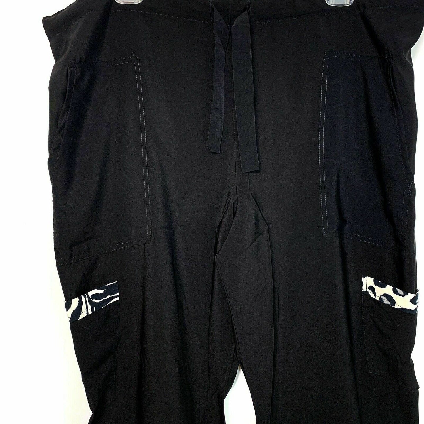 Sublime Scrubs Women's Black Scrub Pants with Animal Print Trim - Size L