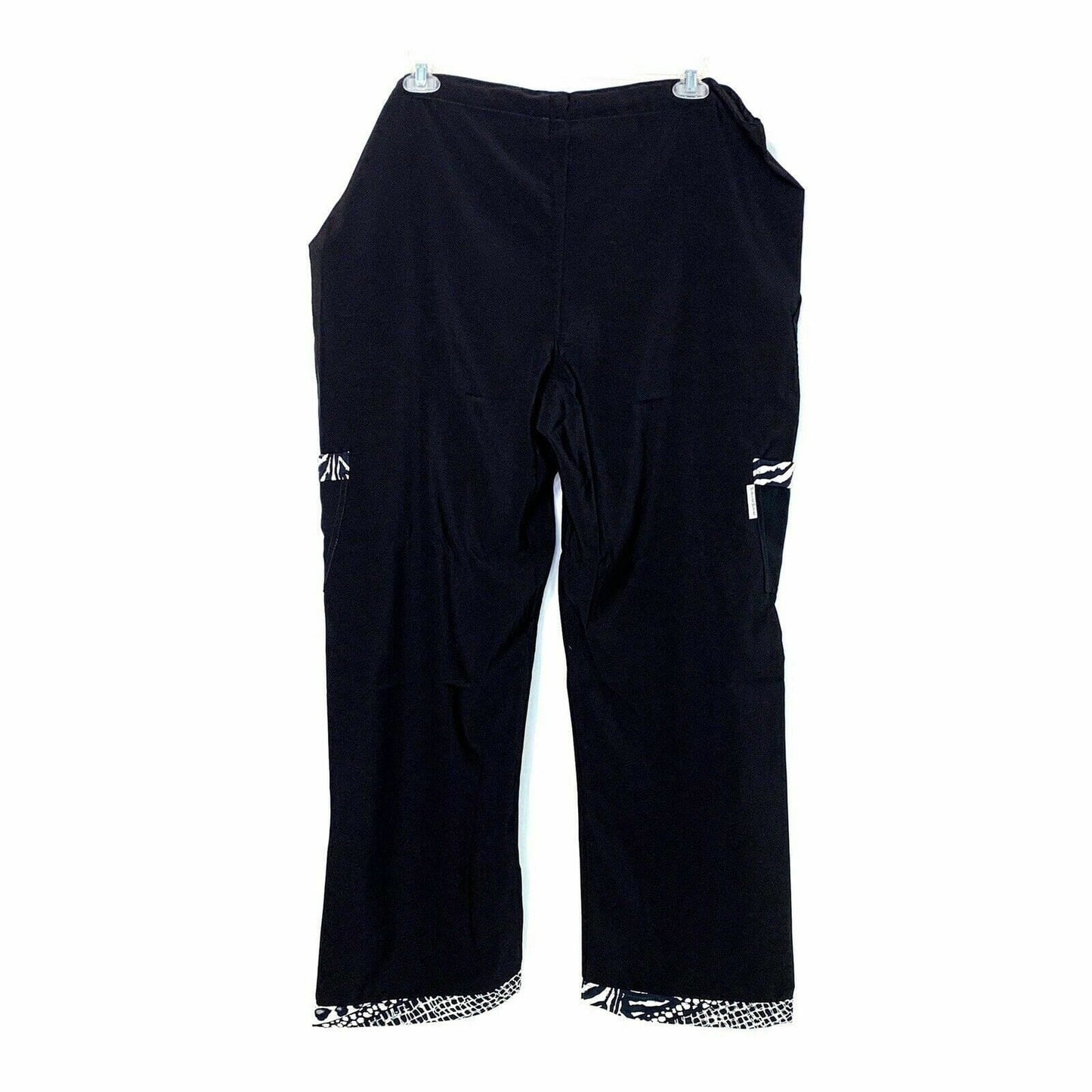 Sublime Scrubs Women's Black Scrub Pants with Animal Print Trim - Size M
