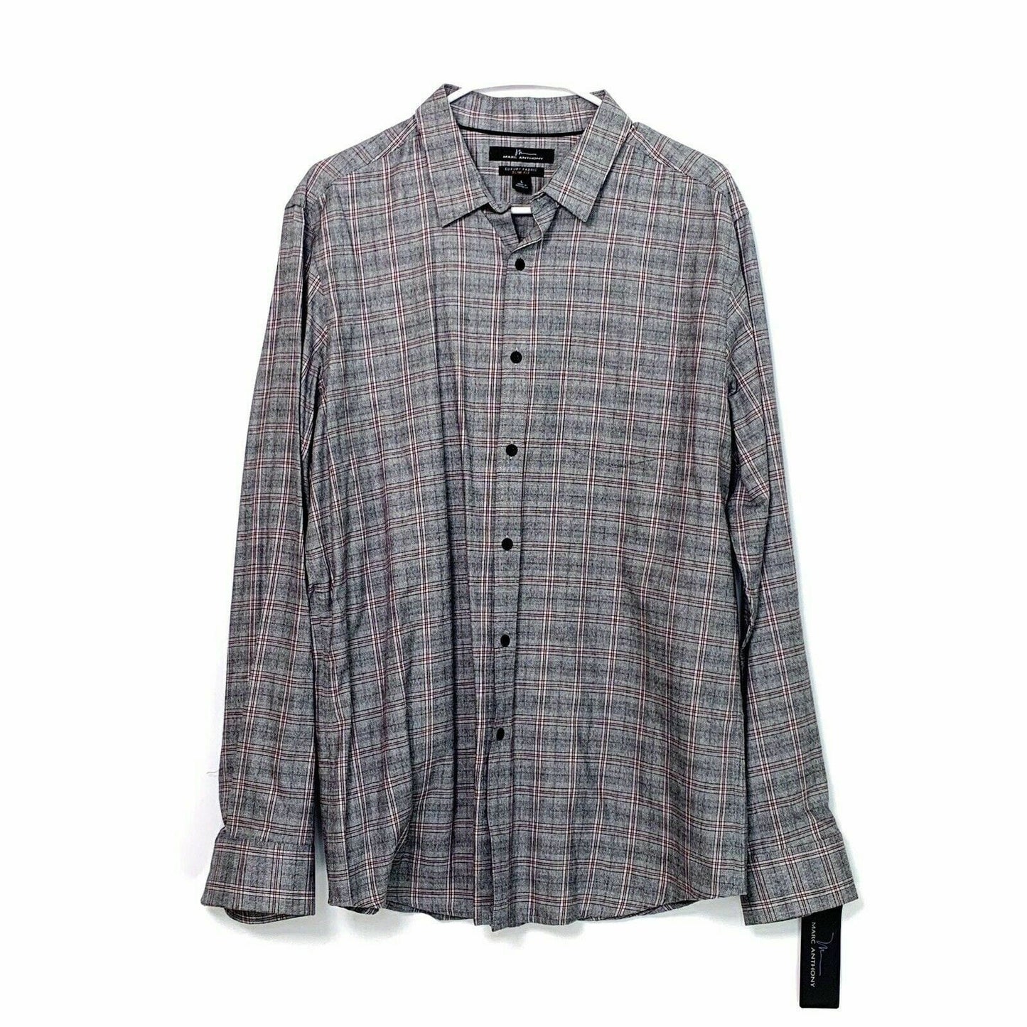 Marc Anthony Men's Slim Fit Gray Plaid Flannel Shirt Size L Long Sleeve NWT