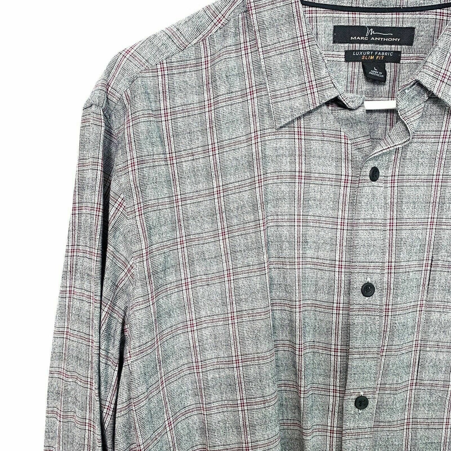 Marc Anthony Men's Slim Fit Gray Plaid Flannel Shirt Size L Long Sleeve NWT