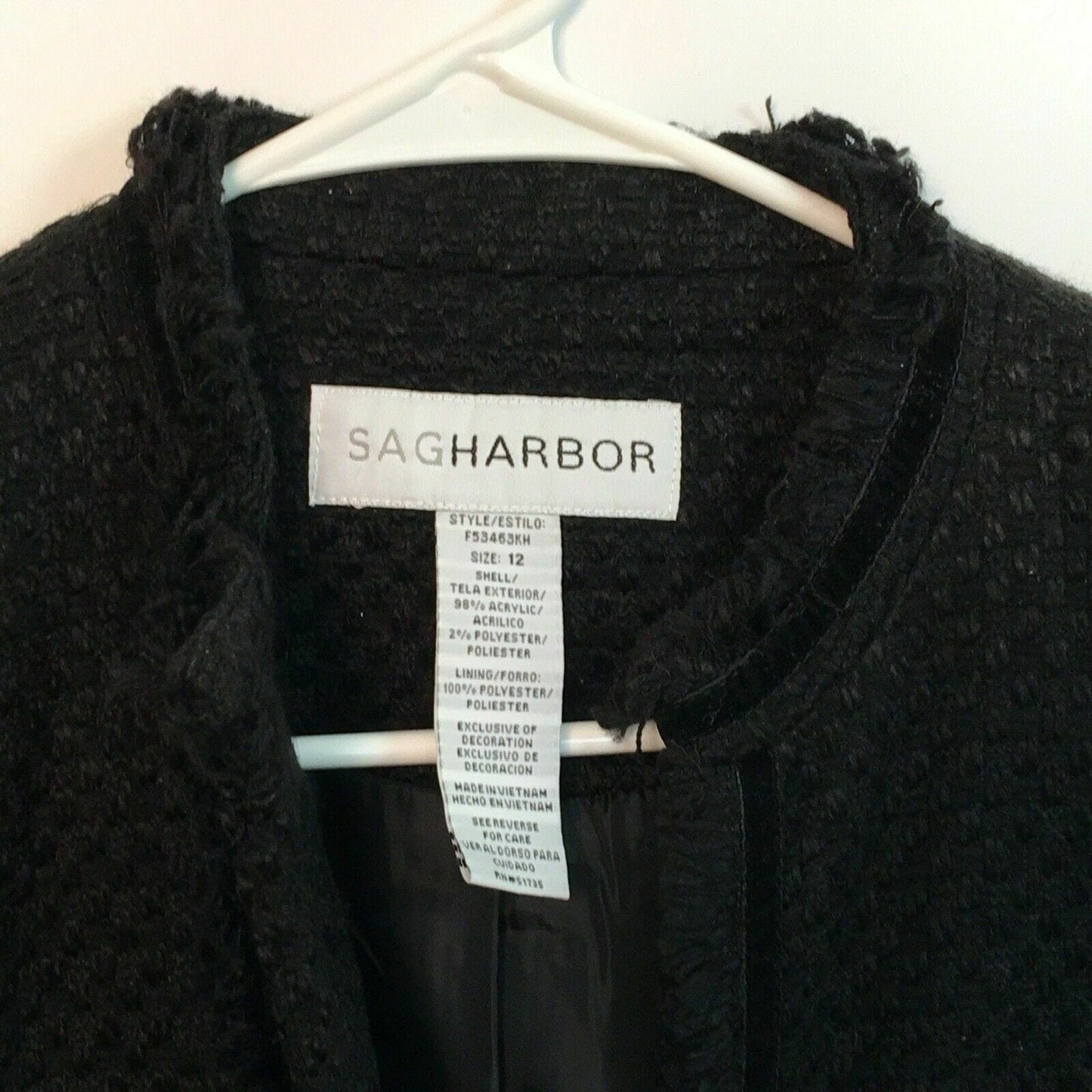 Sag Harbor Womens Mid Fringe Long Sleeve Hook Outer Coat, Black - Size 12