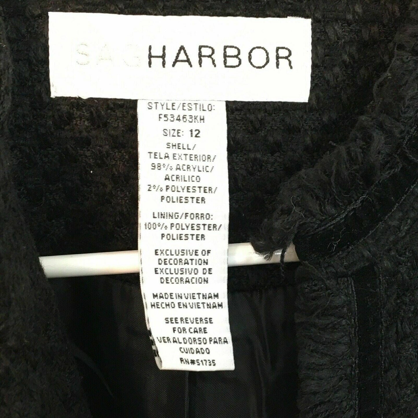 Sag Harbor Womens Mid Fringe Long Sleeve Hook Outer Coat, Black - Size 12