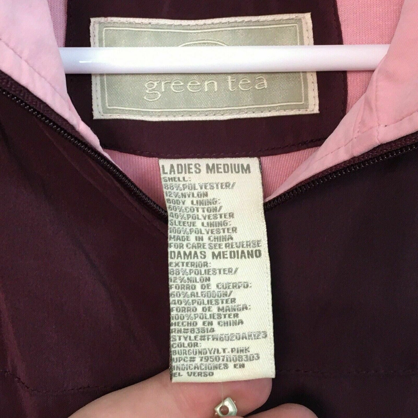Women's Burgundy and Pink Colorblock Full-Zip Athletic Jacket - Size M - Green Tea