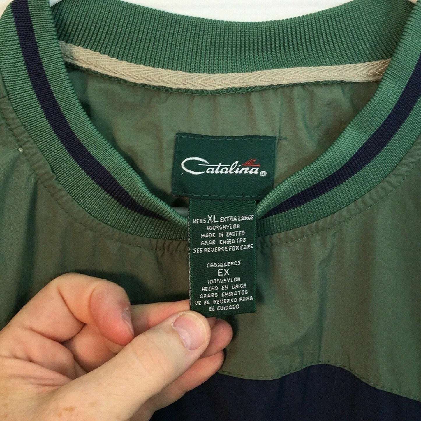 Vintage Catalina Men's Colorblock Pullover Windbreaker Jacket - Green/Blue, Size XL