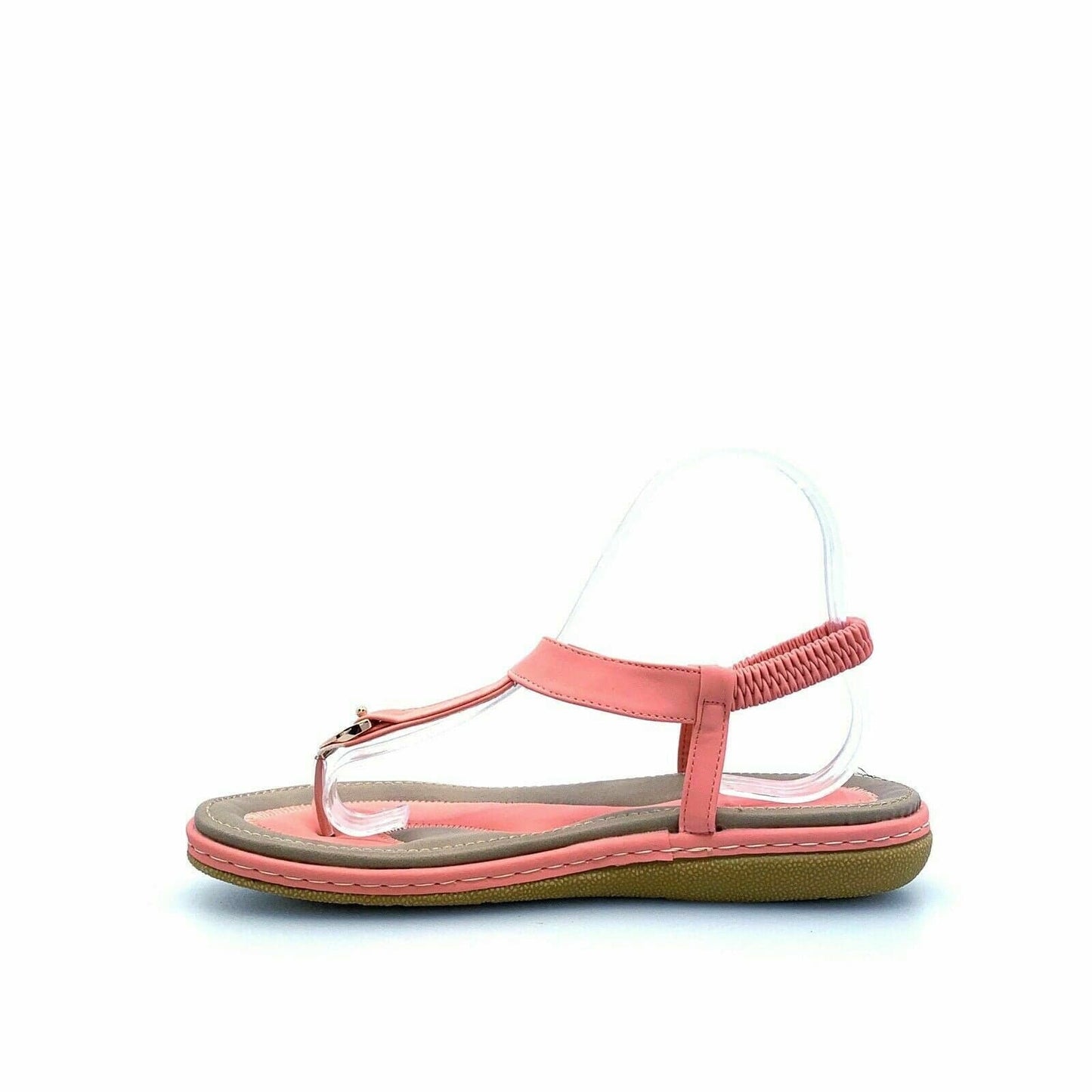 Kuidfar Women Flat Cushioned Slip-On Elastic Strap Sandals, Coral Pink - Size 10