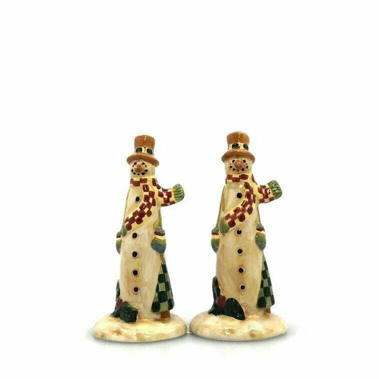 Vintage Christmas Skinny Snowman Salt Pepper Shakers Set Pair Holidays