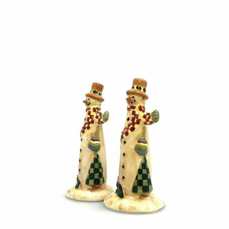 Vintage Christmas Skinny Snowman Salt Pepper Shakers Set Pair Holidays