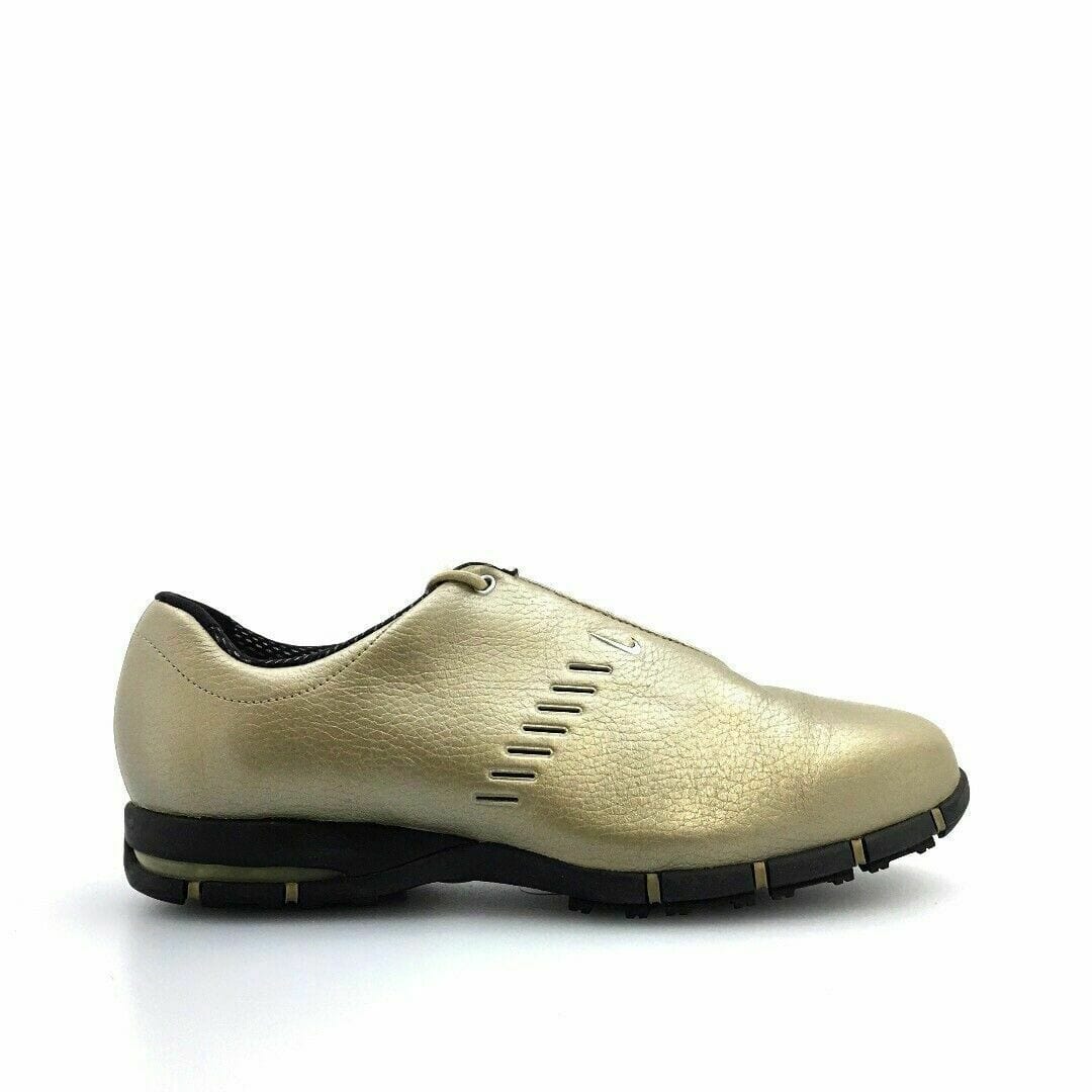 Nike Womens Air TAC Size 9.5 Gold Golf Shoes Lace Up Soft Spikes Turf