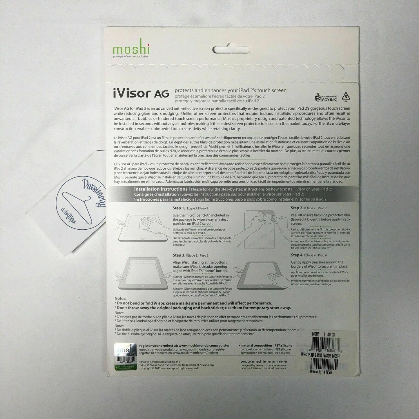 Moshi iVisor AG advanced Apple iPad 2 Screen Protector - Black Matte Version
