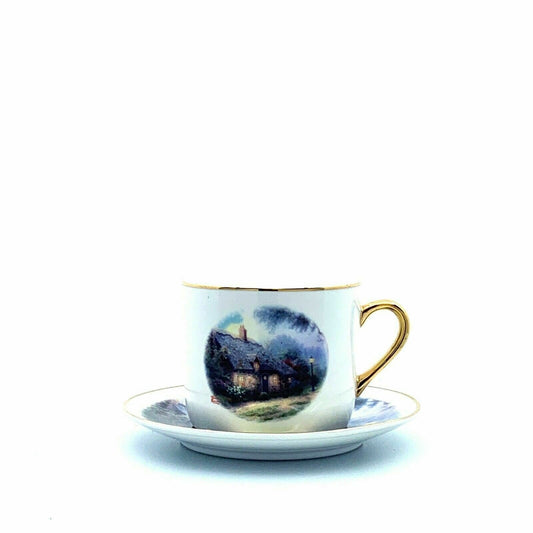 Thomas Kinkade Painter of Light “Moonlight Cottage” Porcelain Coffee Cup & Saucer Set