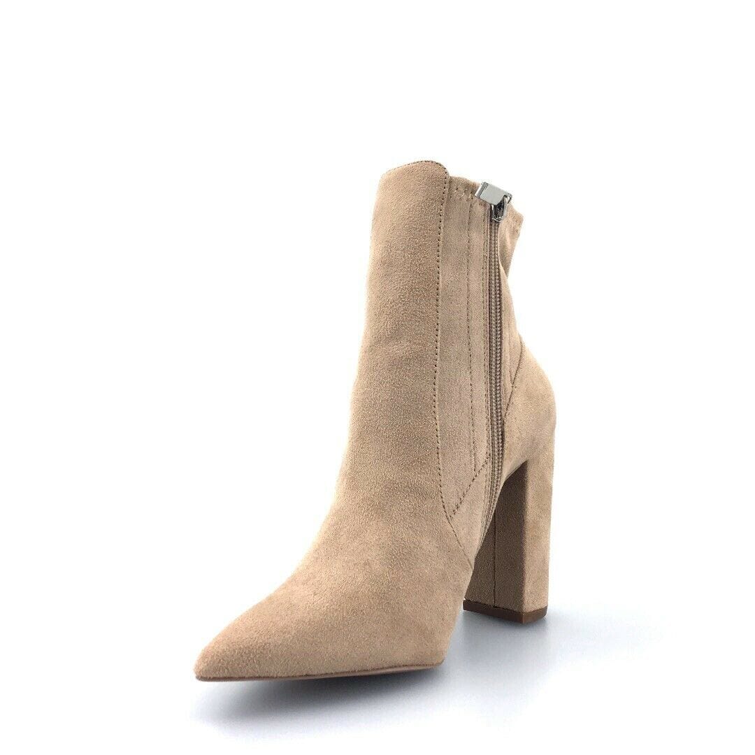 Qupid Womens Signal-99X Size 5.5 Warm Taupe Beige Stretch Suede Booties