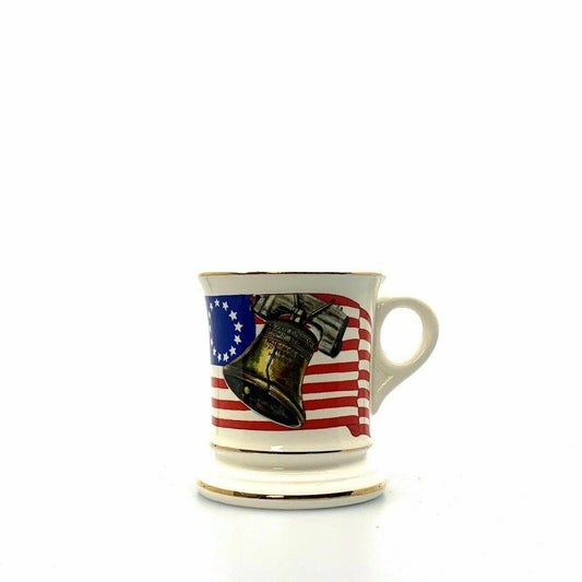 Liberty Bell and American Flag Porcelain Coffee Cup Mug Gold Rimmed Pre-Owned
