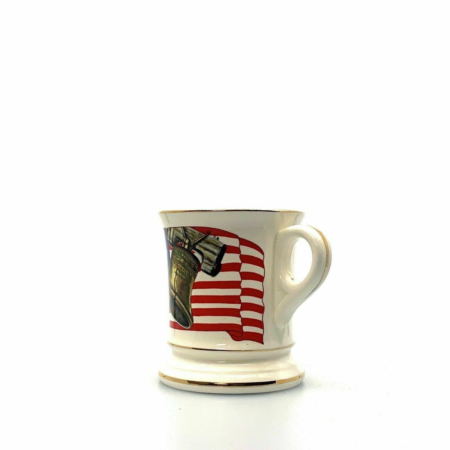 Liberty Bell and American Flag Porcelain Coffee Cup Mug Gold Rimmed Pre-Owned