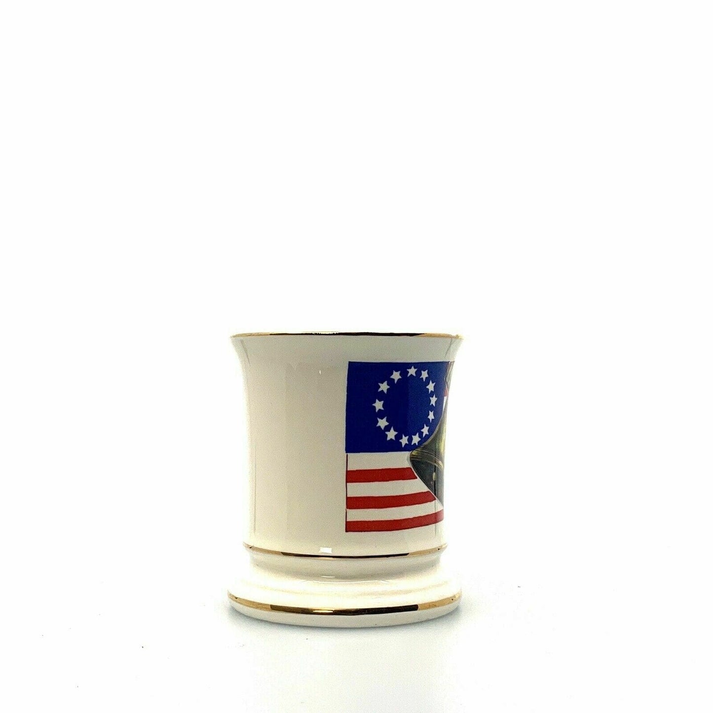 Liberty Bell and American Flag Porcelain Coffee Cup Mug Gold Rimmed Pre-Owned