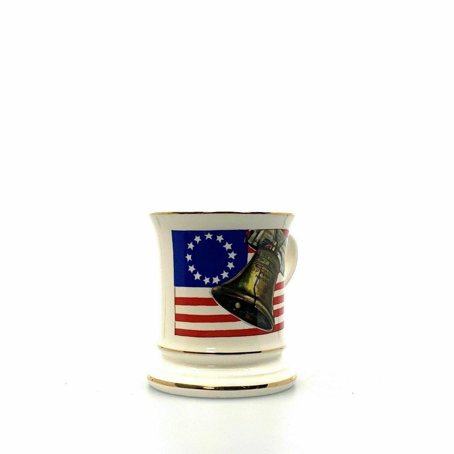 Liberty Bell and American Flag Porcelain Coffee Cup Mug Gold Rimmed Pre-Owned