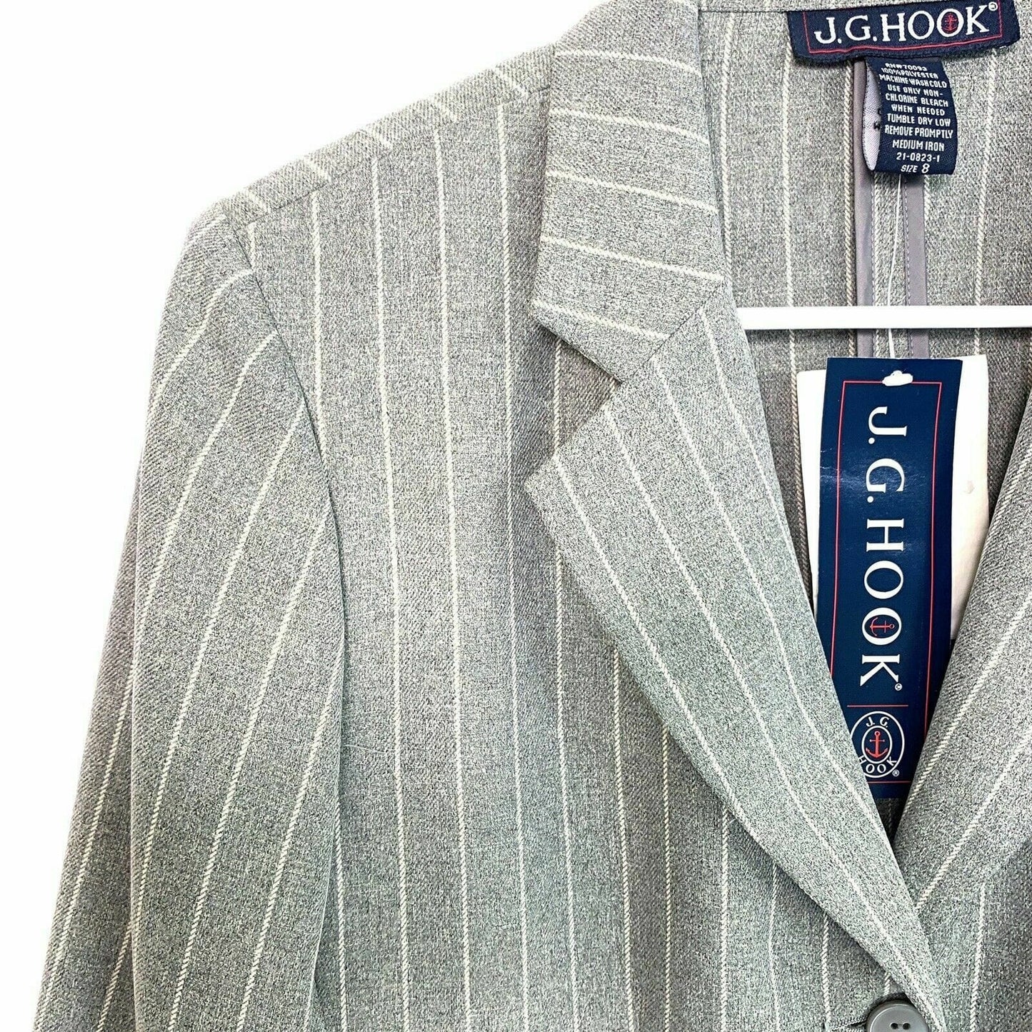 JG HOOK Womens Size 8 Gray Striped Blazer Jacket Lined Suit 3 Button