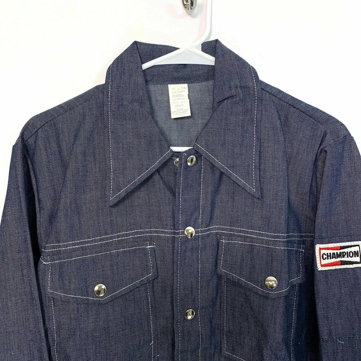 Vintage Champion Mens Size M Blue Work Shirt Denim Snap Up