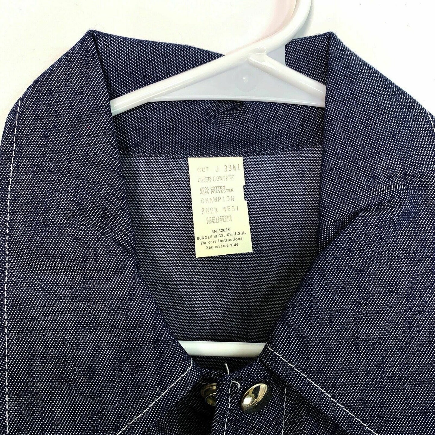 Vintage Champion Mens Size M Blue Work Shirt Denim Snap Up