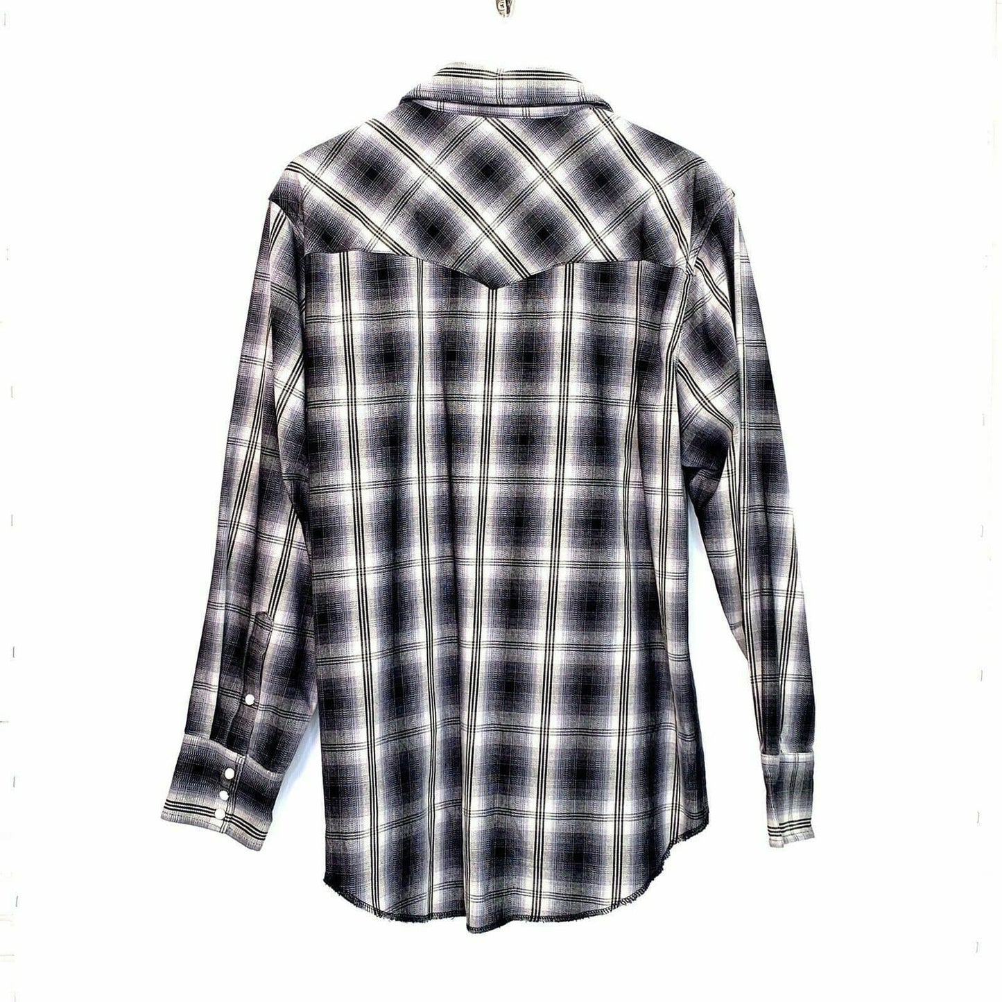 Wrangler Performance Mens Size L Western Gray Plaid Shirt Pearl Snap-Up L/s