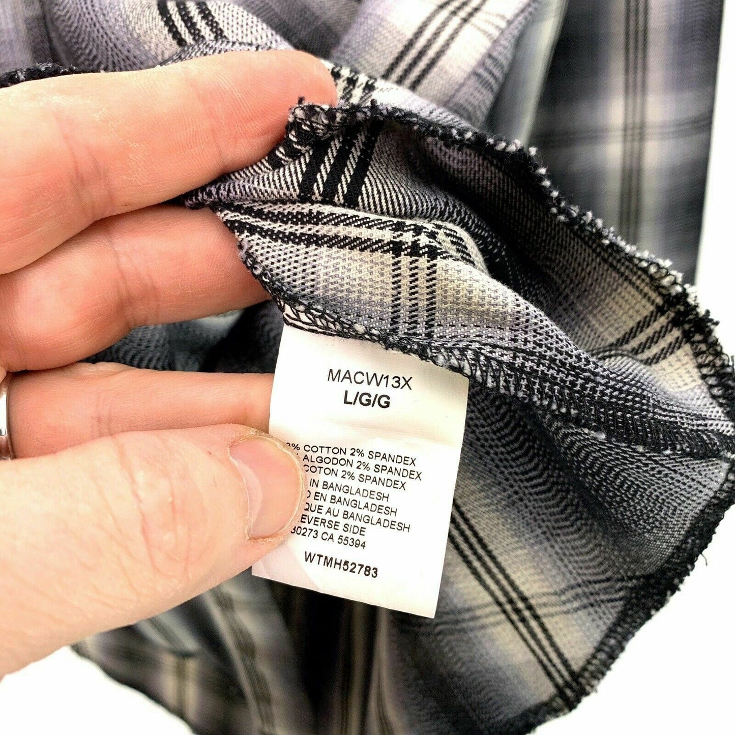 Wrangler Performance Mens Size L Western Gray Plaid Shirt Pearl Snap-Up L/s
