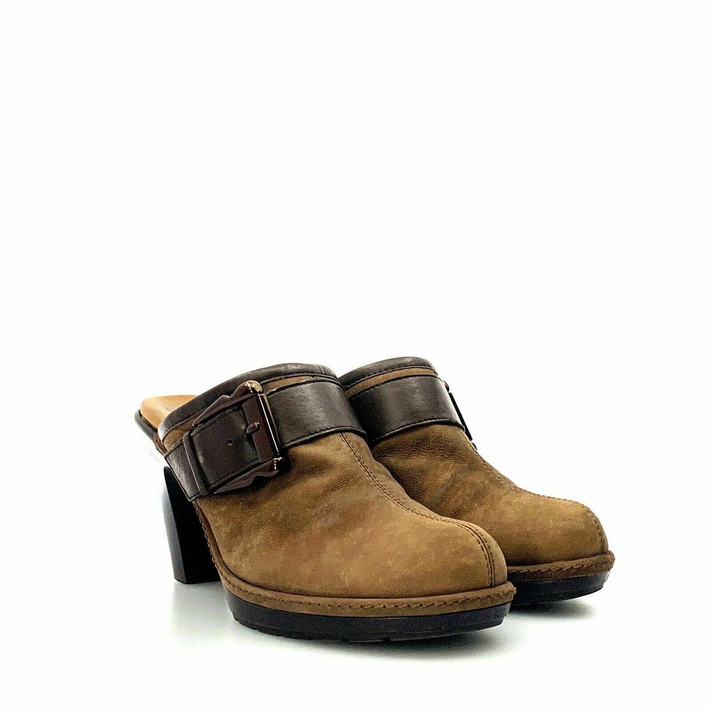 Sofft Womens Size 8M Brown Mules Shoes Leather Aviano Buckle Heeled