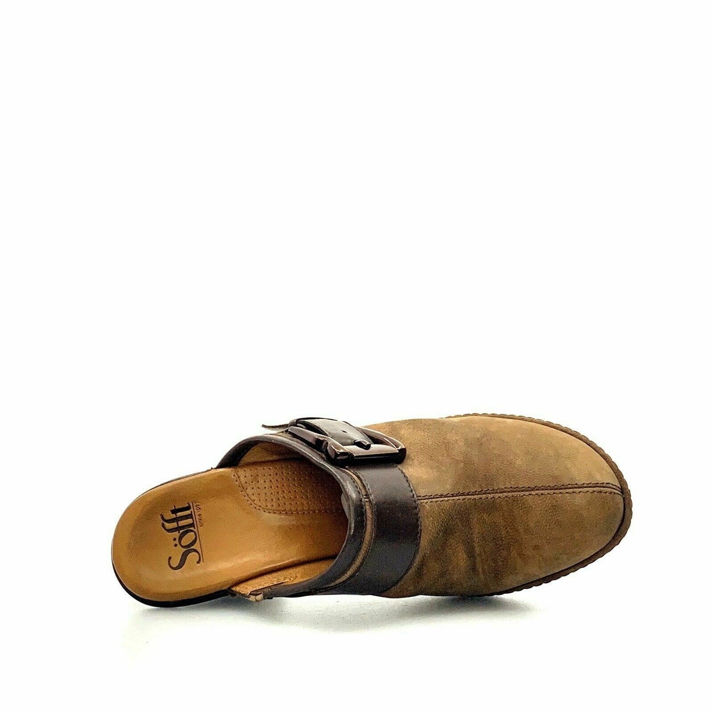 Sofft Womens Size 8M Brown Mules Shoes Leather Aviano Buckle Heeled
