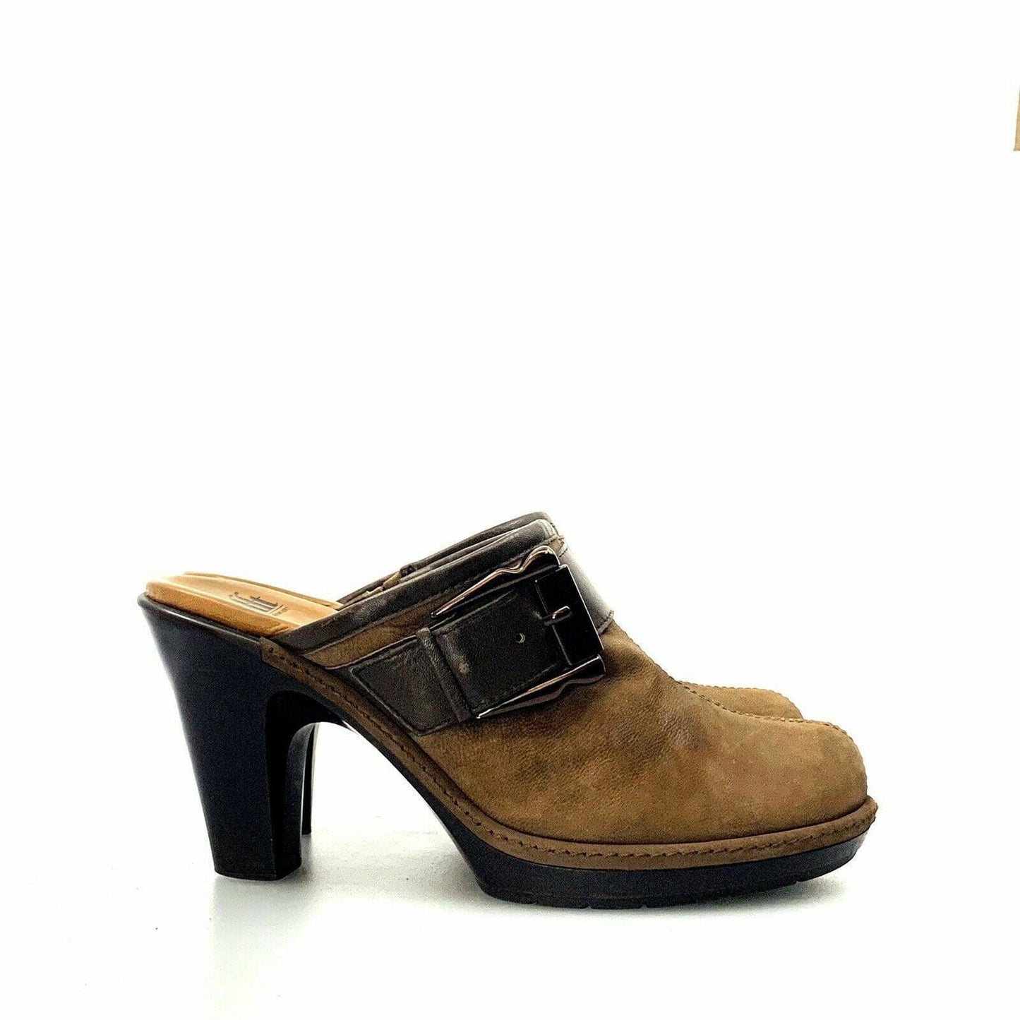 Sofft Womens Size 8M Brown Mules Shoes Leather Aviano Buckle Heeled