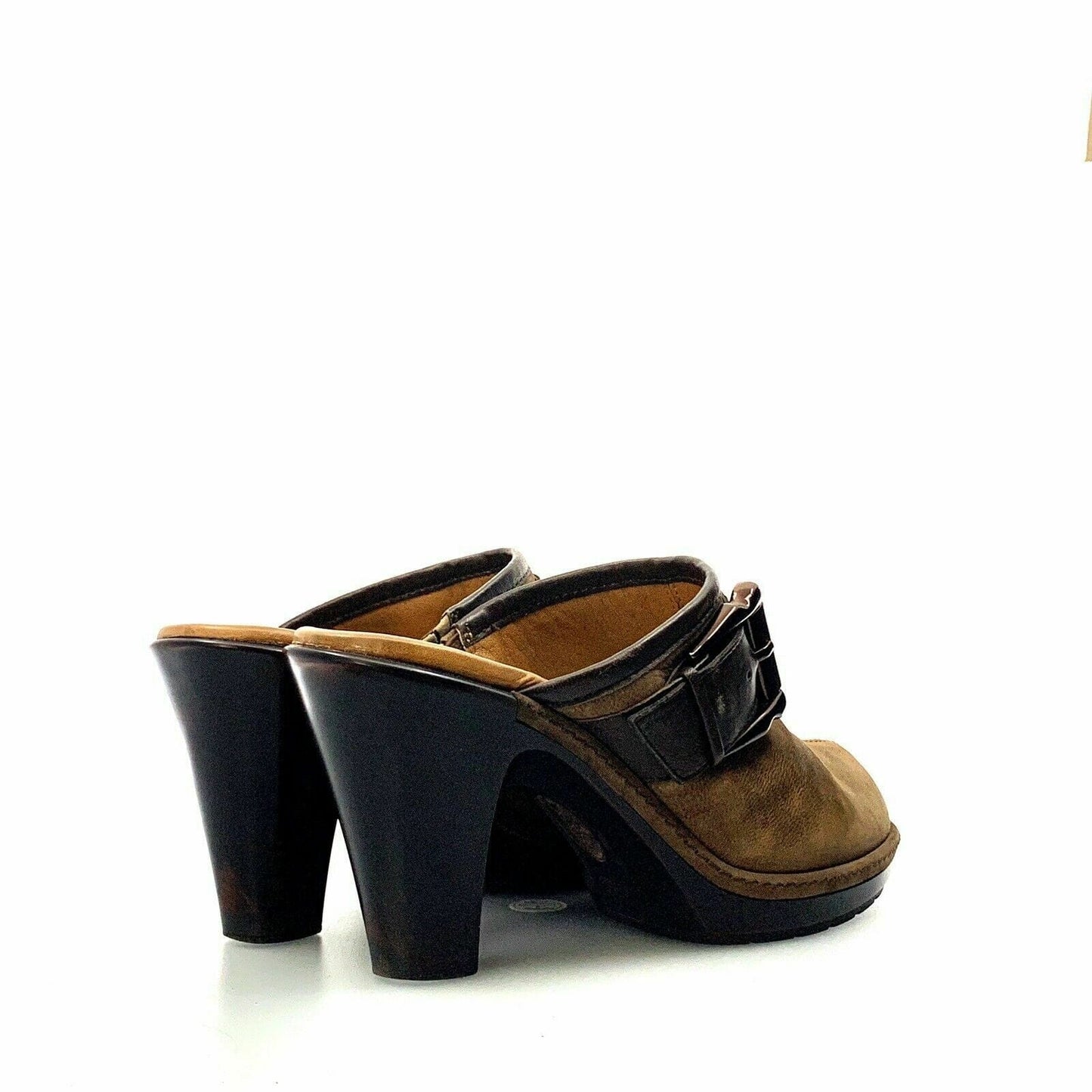 Sofft Womens Size 8M Brown Mules Shoes Leather Aviano Buckle Heeled