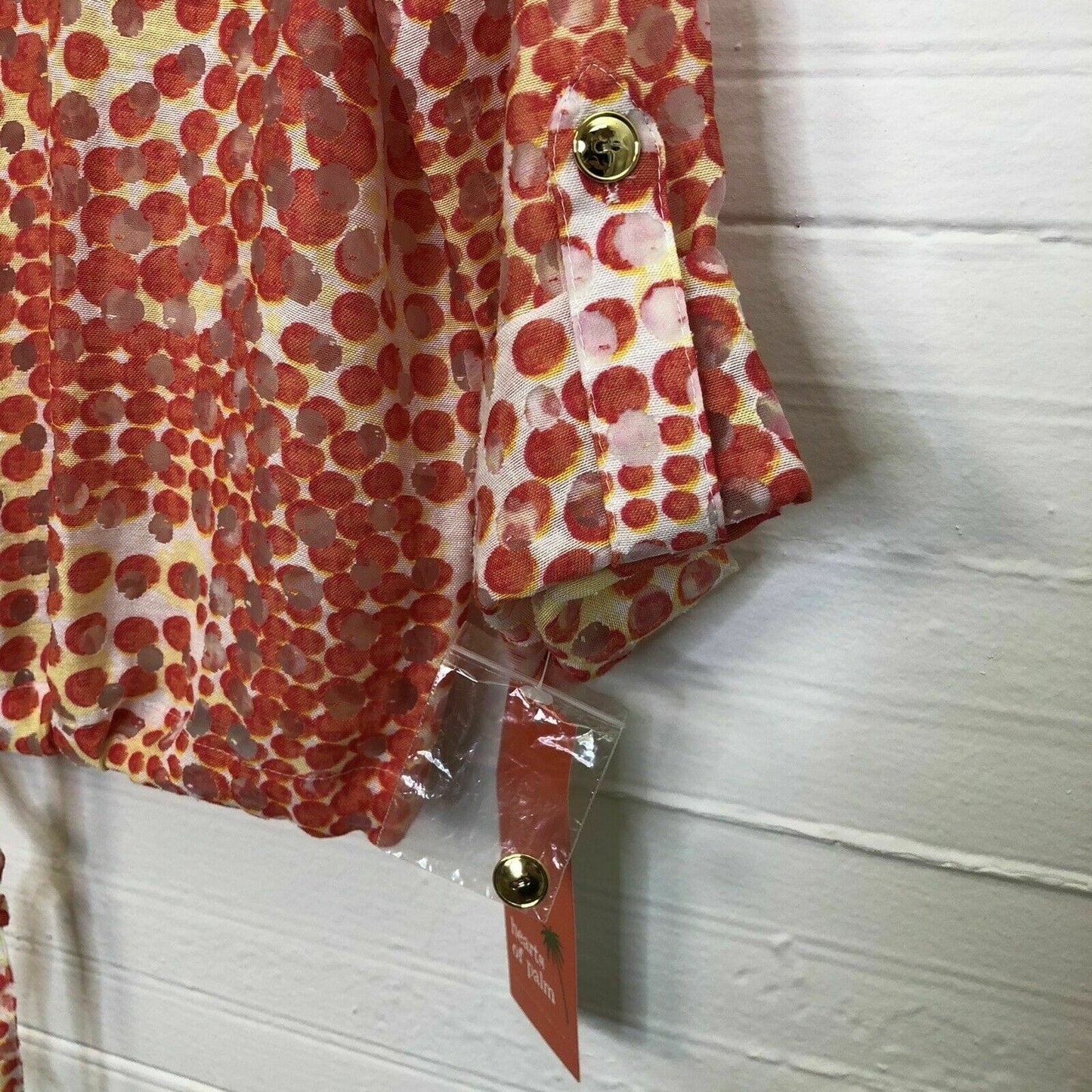 Hearts of Palm Womens Size 8 Orange White Jacket Sheer Button-Up ¾ Sleeve