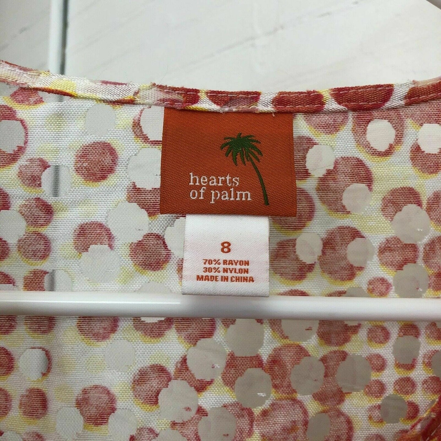 Hearts of Palm Womens Size 8 Orange White Jacket Sheer Button-Up ¾ Sleeve