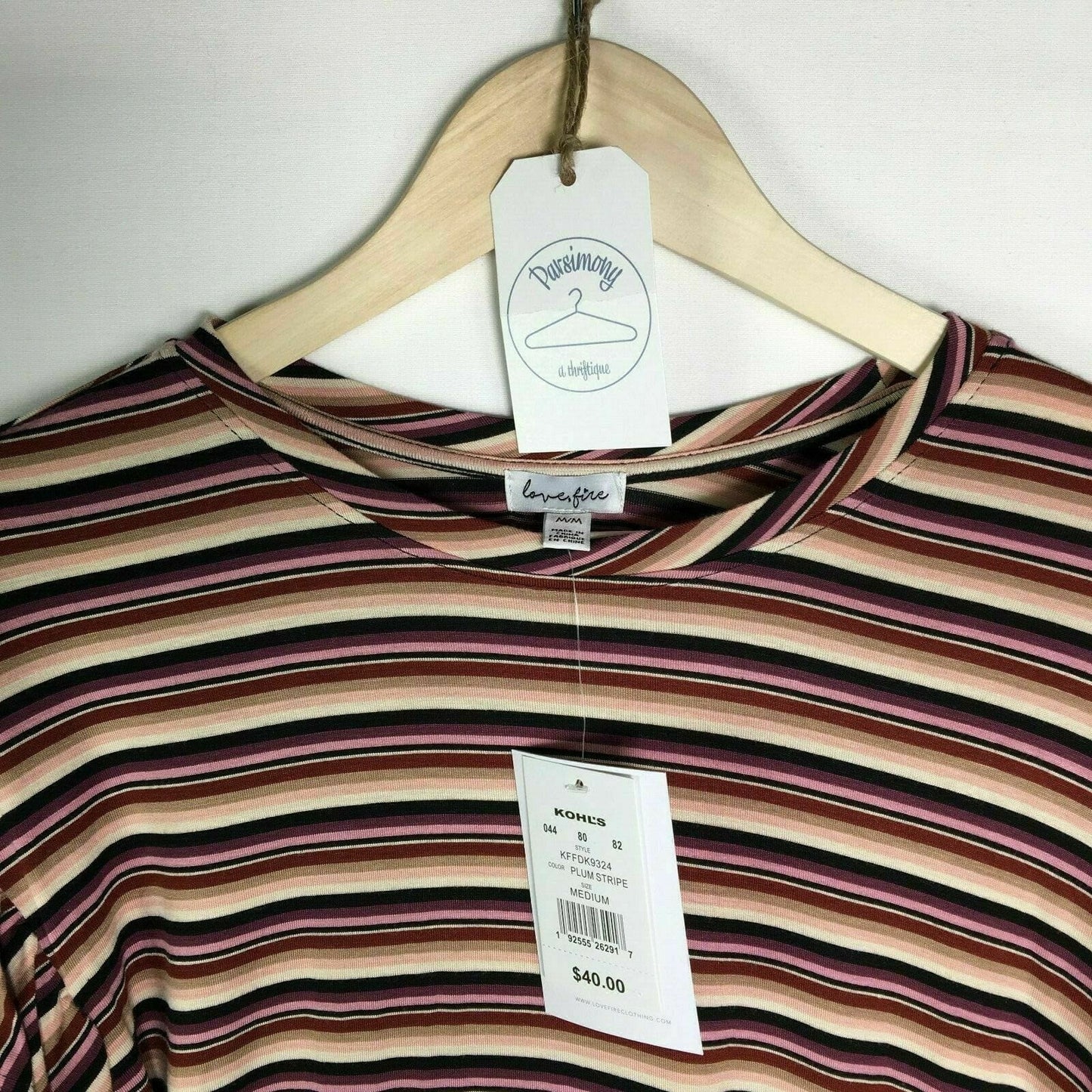 Love Fire Juniors' Plum Stripe Sweatshirt Dress - Ruffle Long Sleeve Swing - Size XS - New with Tags
