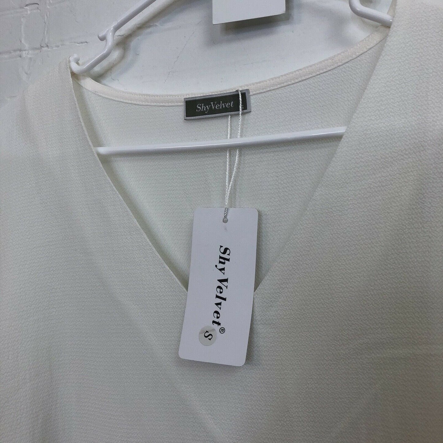 Shy Velvet Women's White V-Neck Flutter Sleeve Blouse - Size S