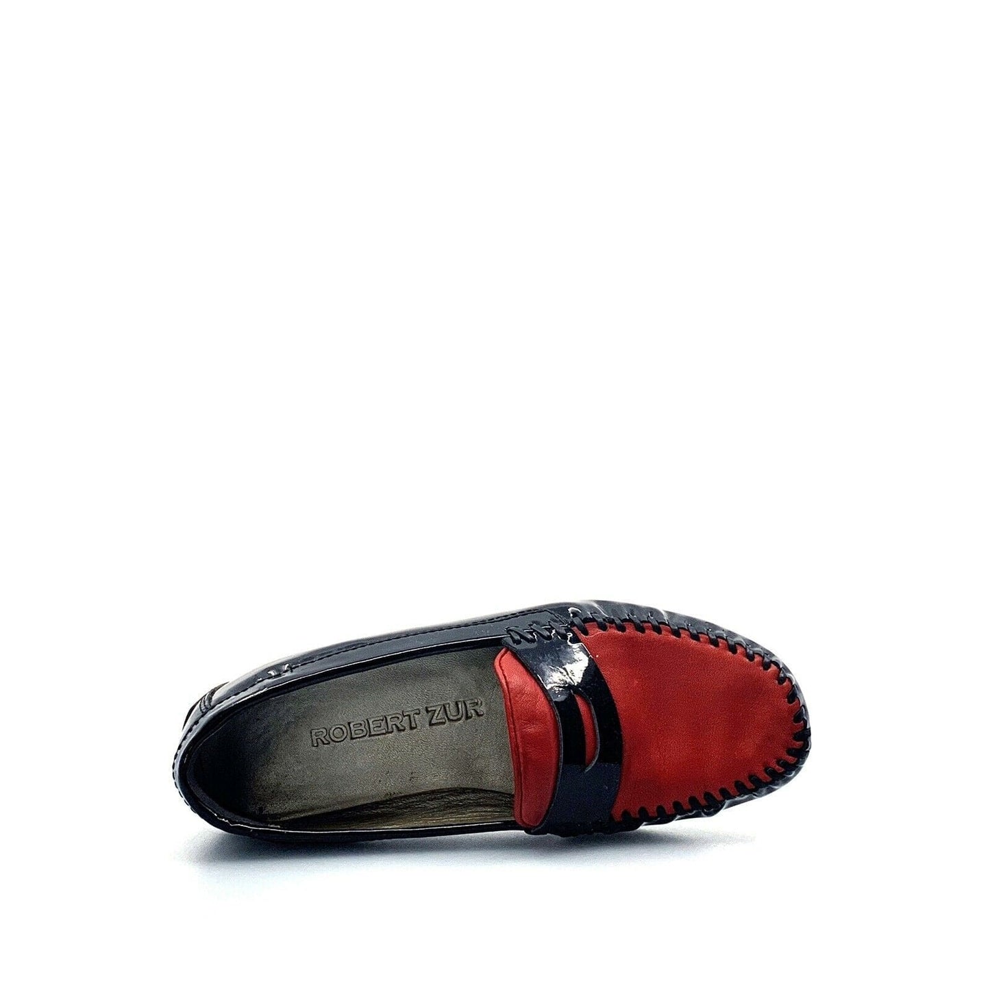 Robert Zur Womens Size 4.5M Black Red Moccasins Shoes Patent Leather Flats