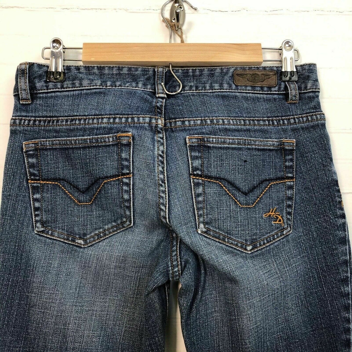 Harley-Davidson Women's Bootcut Jeans – Embroidered Logo for Casual Wear – Size 2 Blue Denim