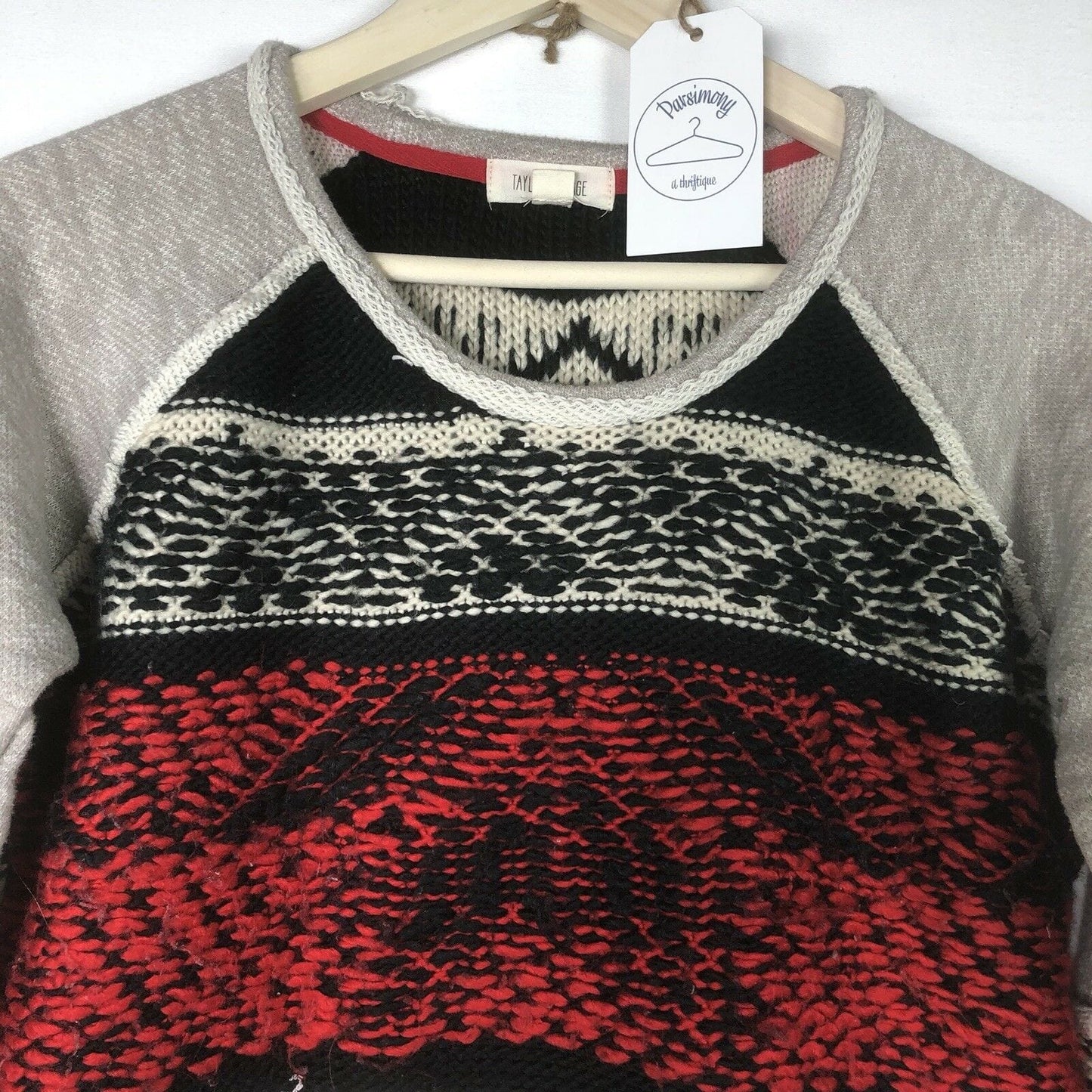 Taylor & Sage Women's Pullover Crochet Sweater - Gray, Red, Black - Size M