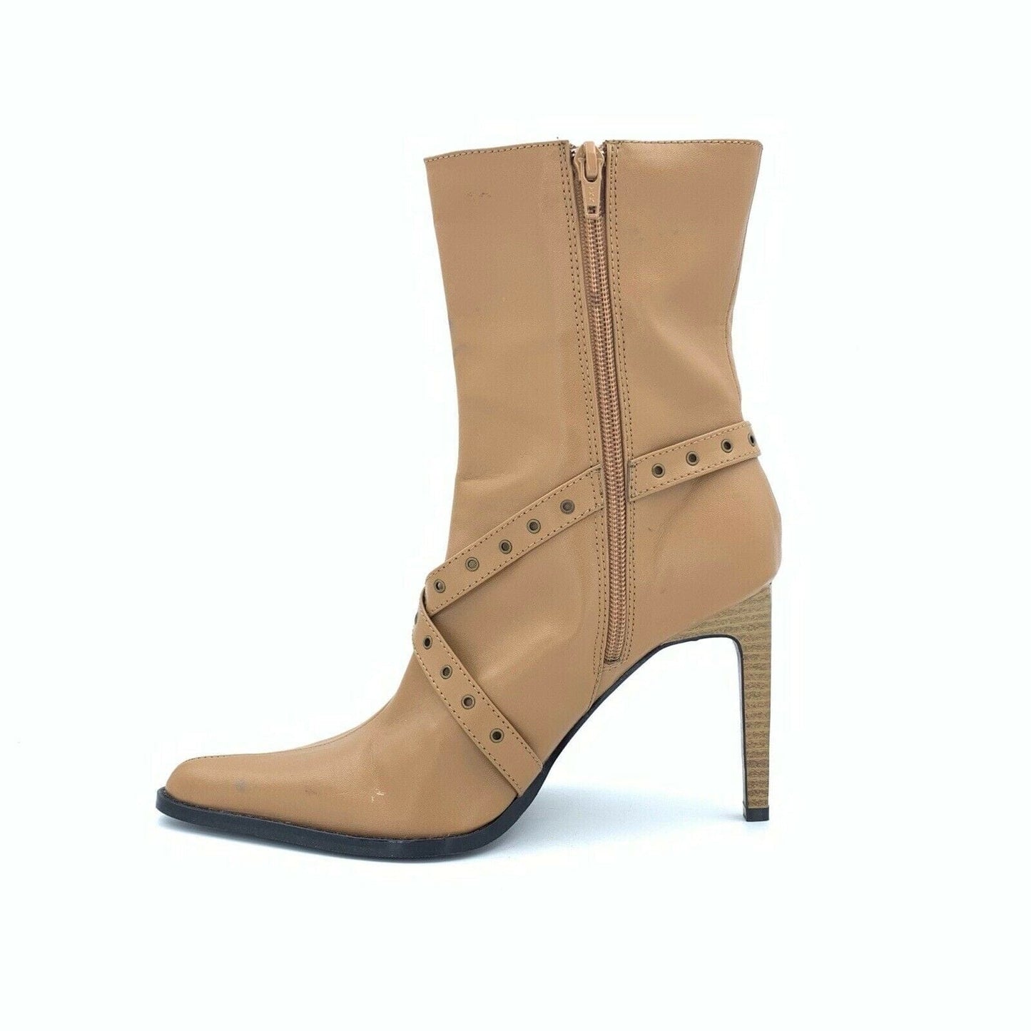 Wild Diva Womens Faux Leather Pointed Toe Zip-Up Boots, Beige - Size 7