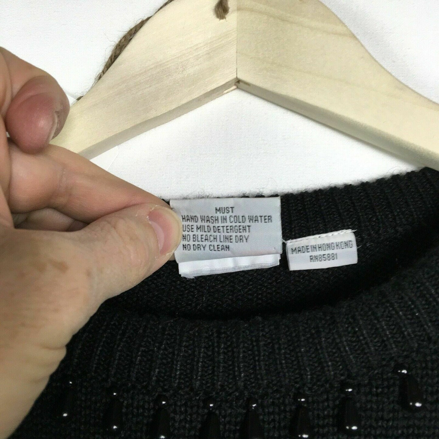 Focus Women's Black Long Sleeve Sweater - Ribbon, Sequin & Bead Embellishments - Size L - Excellent Condition