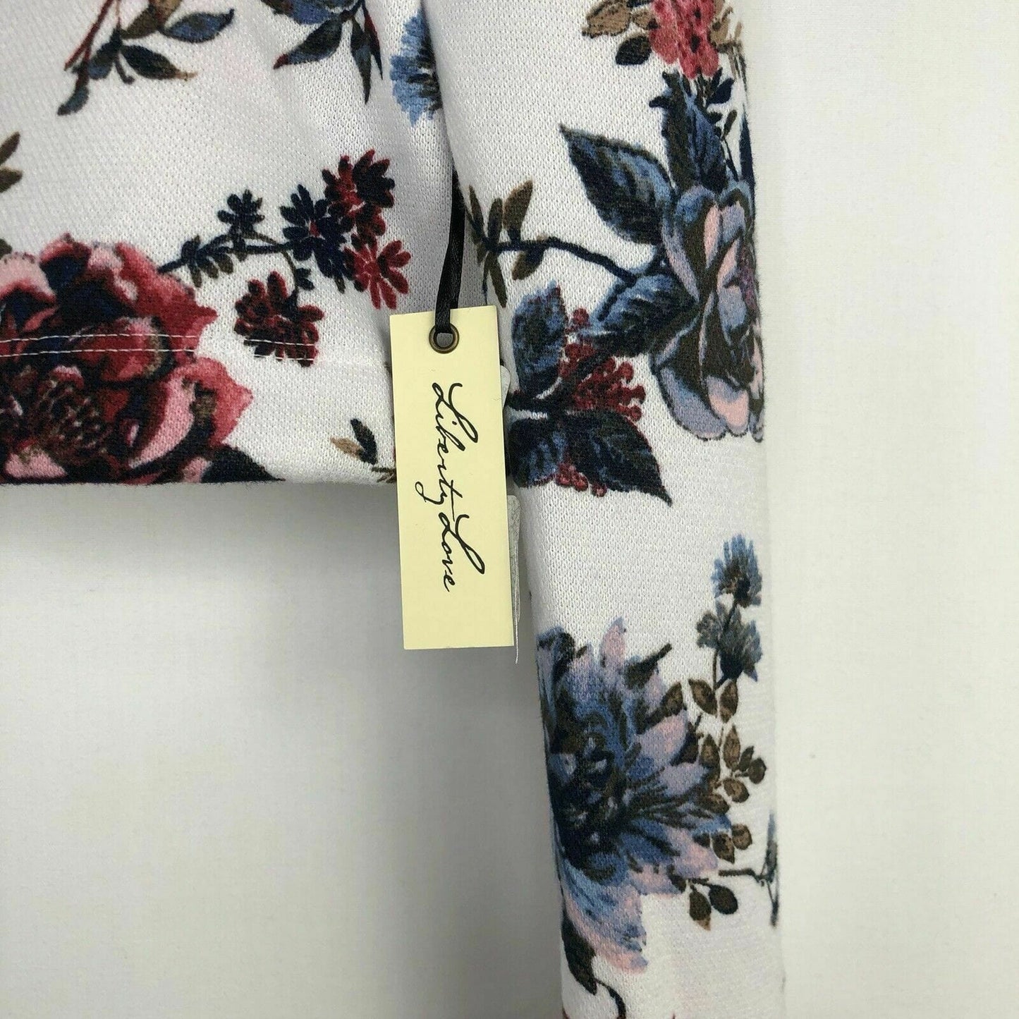 Liberty Love Women's White Floral Print Crop Sweater - Long Sleeve Drawstring Waist - Size M