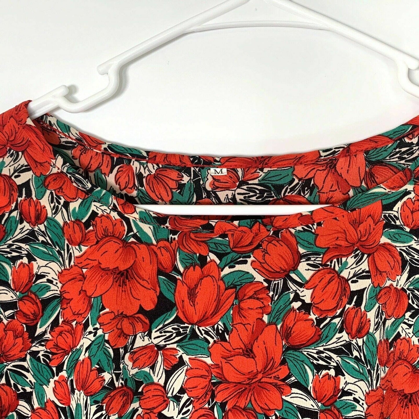 SHEIN Women's Red Chiffon Floral High-Low Peplum Babydoll Blouse - Size M