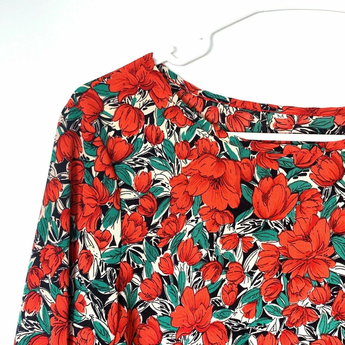 SHEIN Women's Red Chiffon Floral High-Low Peplum Babydoll Blouse - Size M