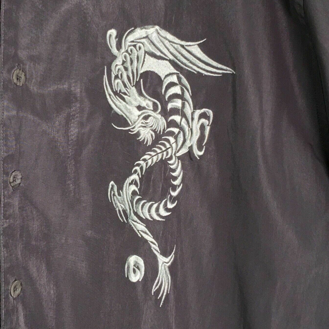 Paqaderm Men's Gray Short Sleeve Button-Up Casual Shirt - Size M - Dragon Club Design - Pre-Owned