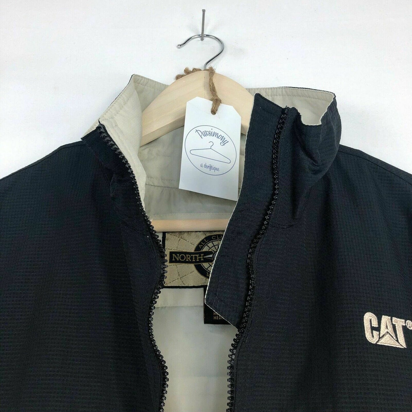 North End All Climate Wear Men's CAT Branded Jacket - Black/Beige - Size M - Pre-Owned