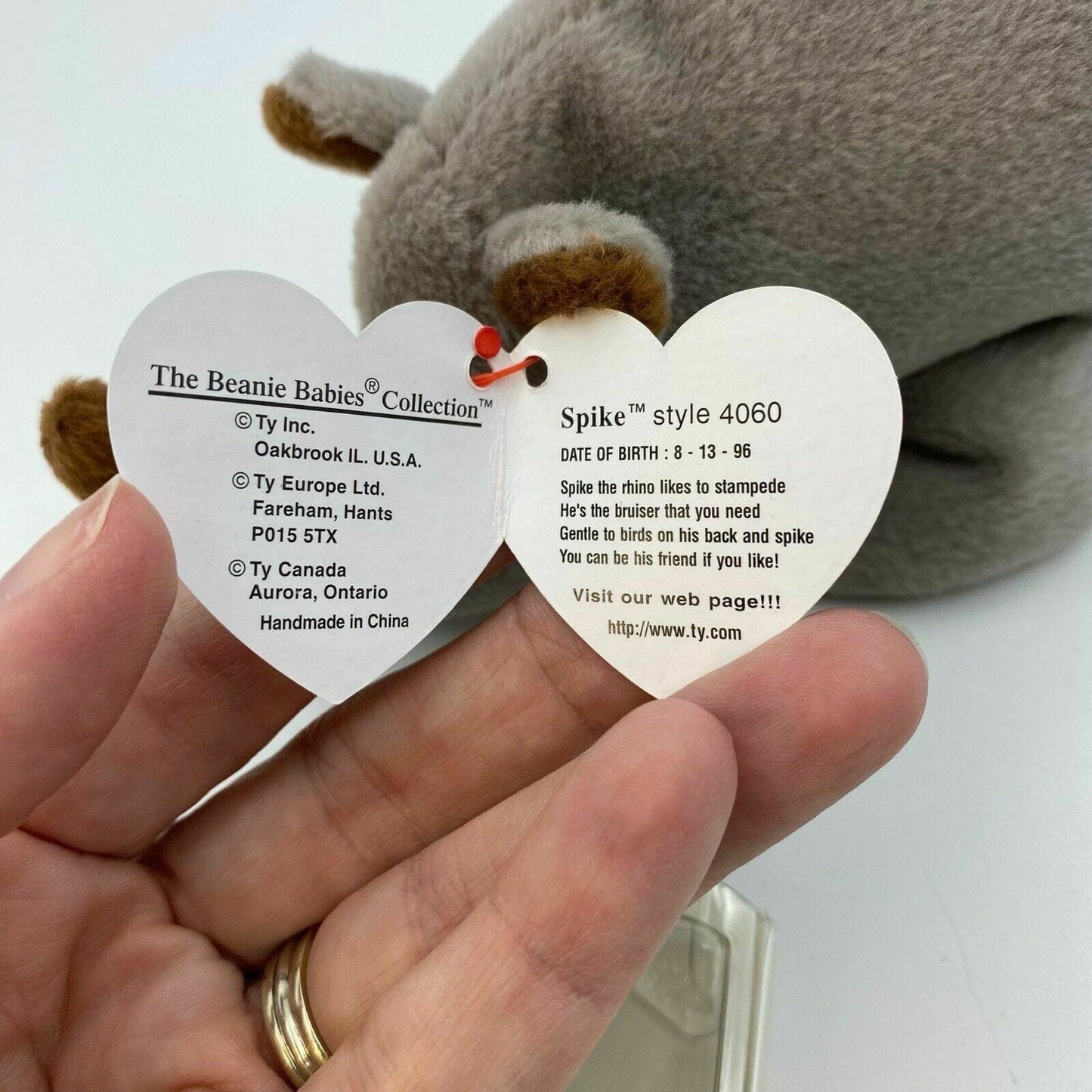 Ty Original Beanie Babies Spike Rhinoceros Plush Toy 1996 Excellent Cond. Vintage