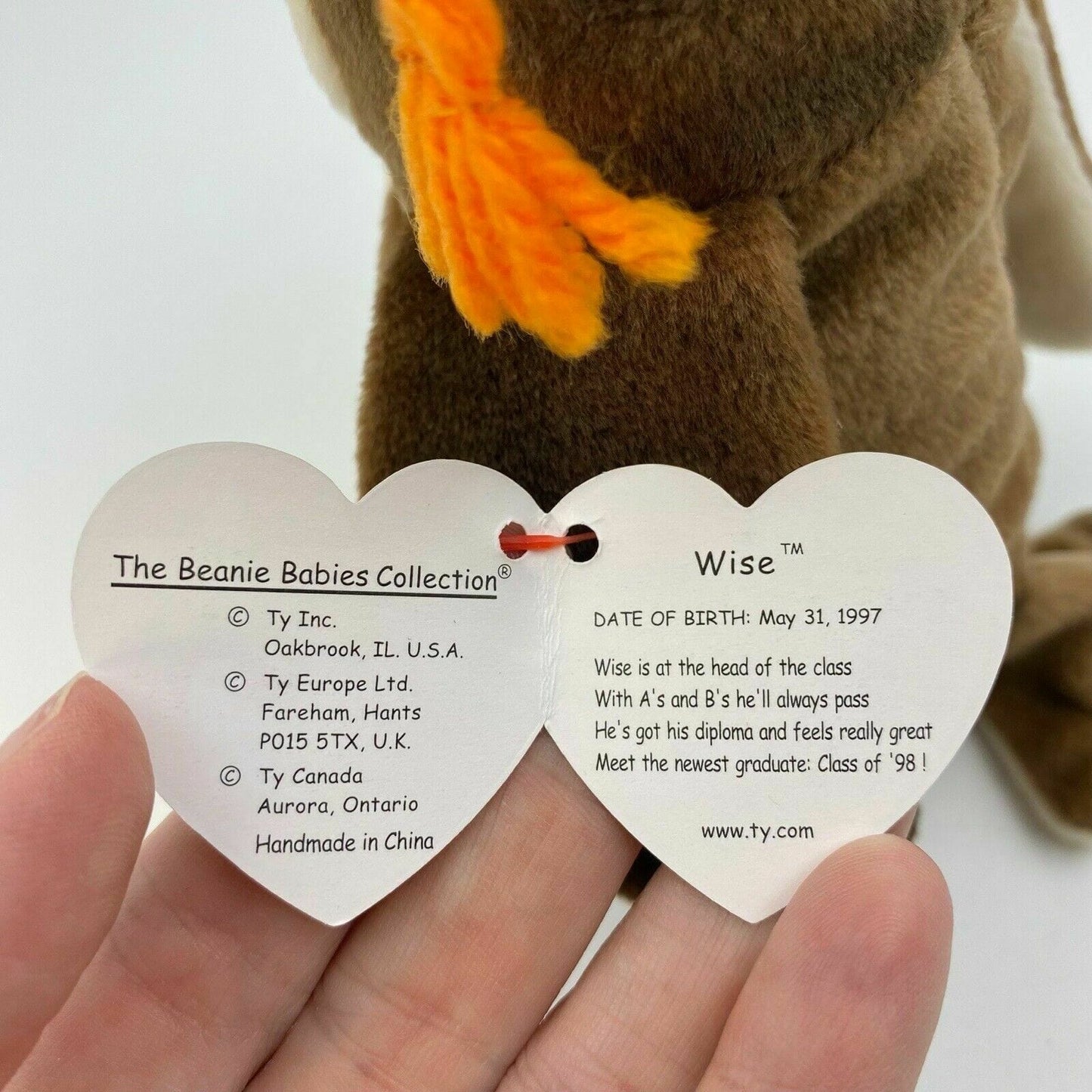 Ty Original Beanie Babies Wise The Owl Plush Toy - Excellent Condition - Vintage 1999