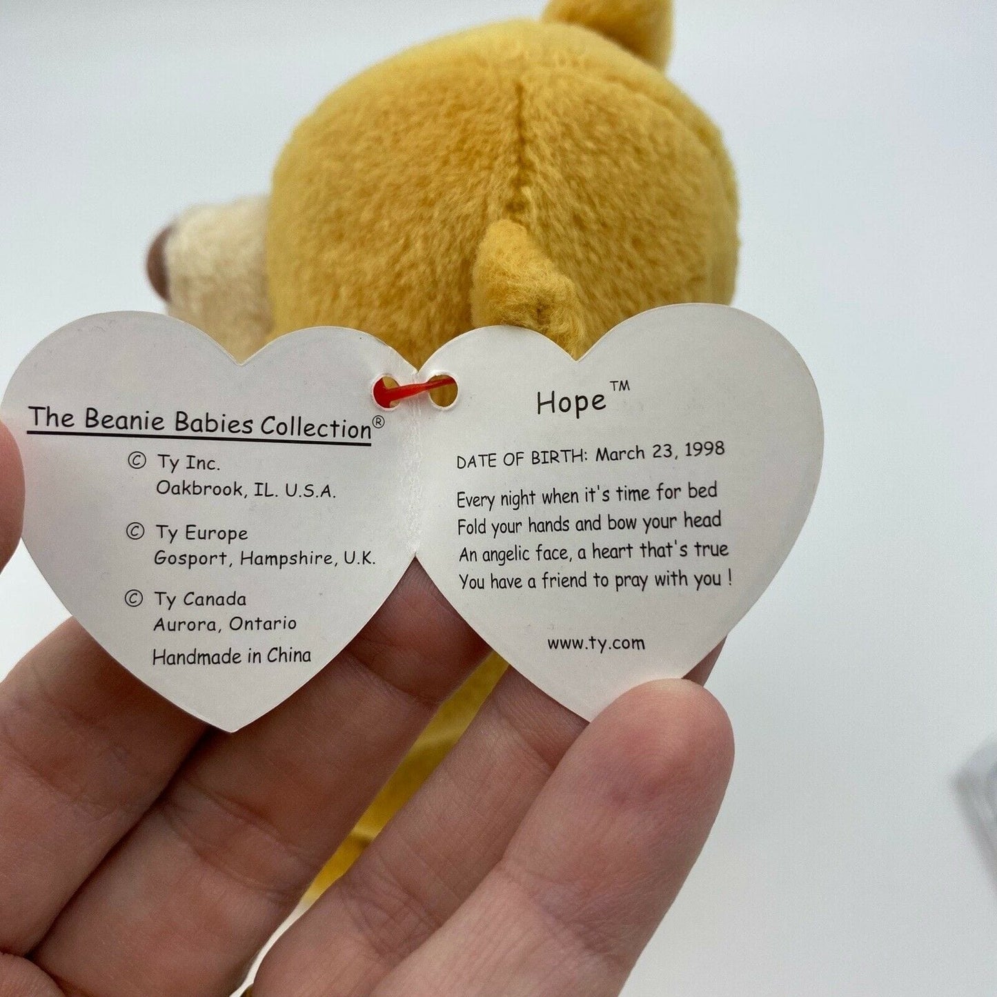 Ty Original Beanie Babies Hope The Bear Plush Toy - Excellent Condition - Vintage