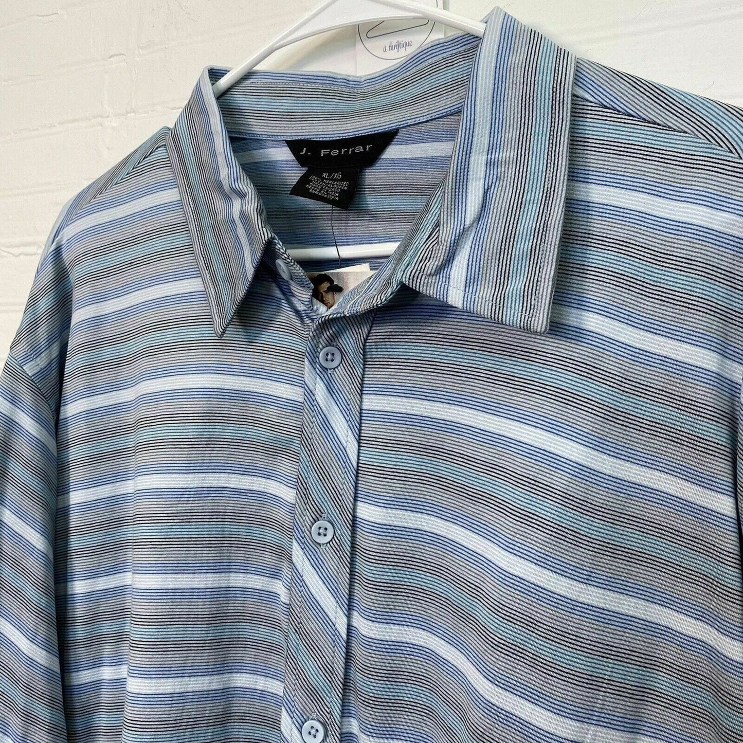 J. Ferrar Men's Blue Striped Short Sleeve Button-Up Casual Shirt - Size XL - NWT