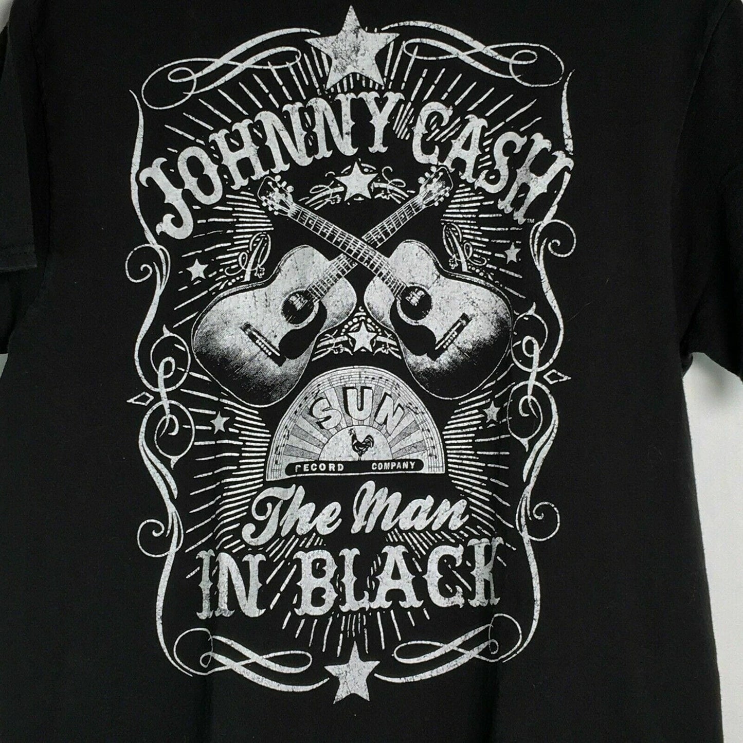 Johnny Cash Men's Black Graphic T-Shirt - 'The Man in Black' Sun Record Company - Size L - Pre-Owned
